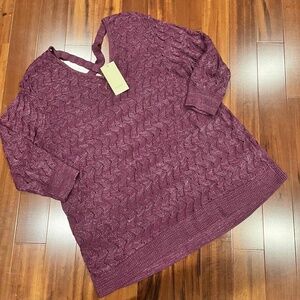 New NWT Sejour Purple Knit Sweater Textured Pattern V Neck 3/4 Sleeve Sz Plus 2X